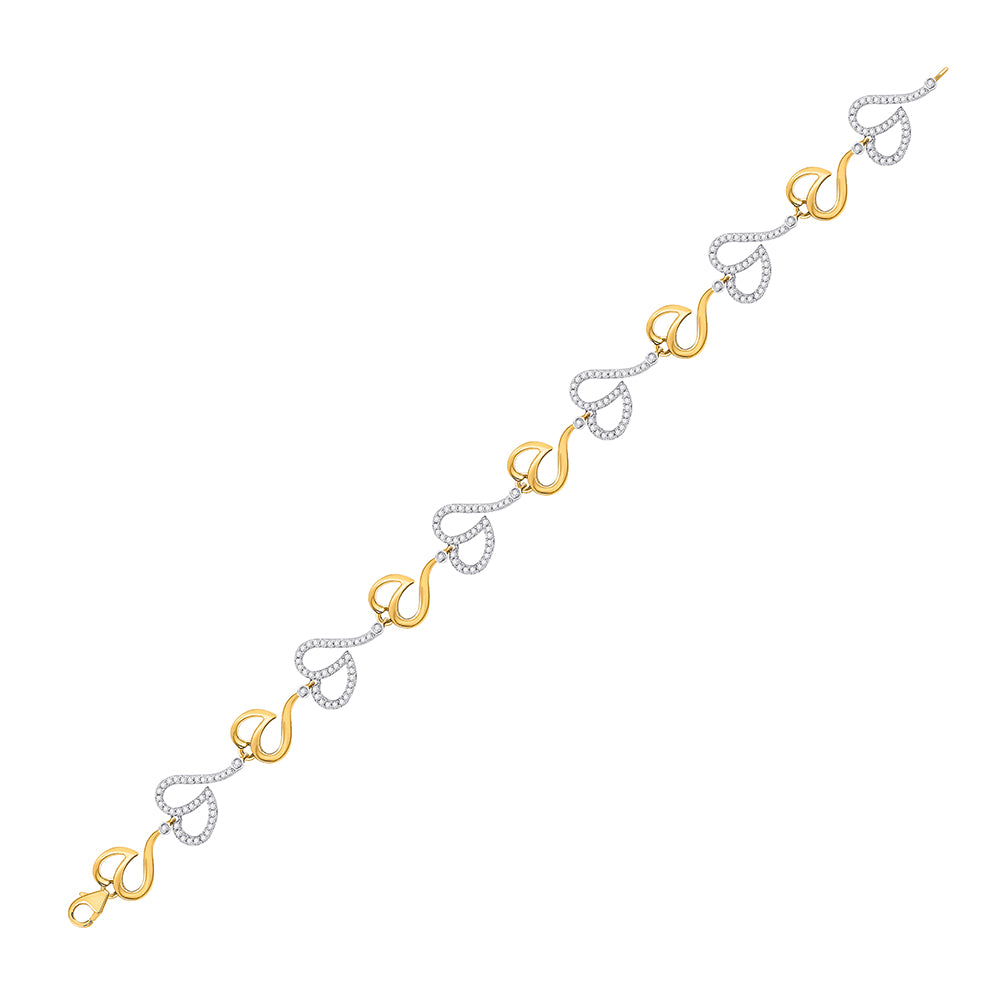 10kt Yellow Gold Women's Diamond Heart Bracelet 7/8 ctw