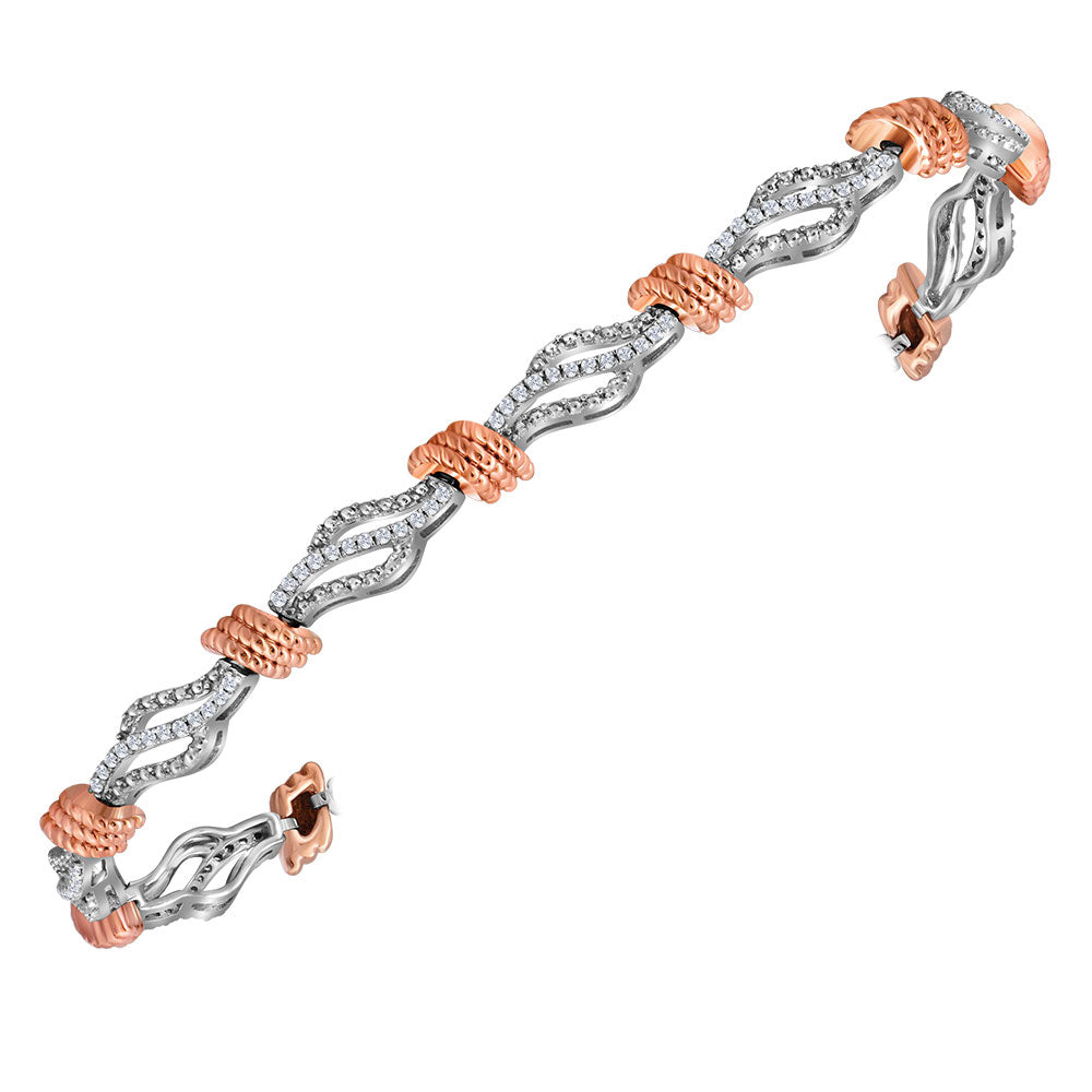 10kt White Gold Women's Diamond Rose-tone Rope Bracelet 1/2 ctw