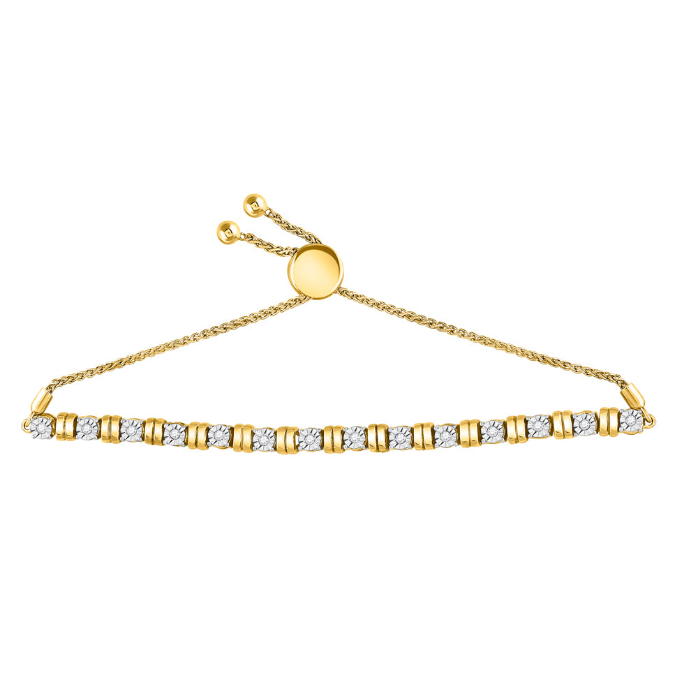 10kt Yellow Gold Women's Diamond Studded Bolo Bracelet 1/4 ctw