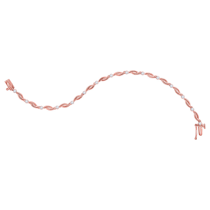 10kt Rose Gold Women's Round Diamond Twist Link Bracelet 1/4 ctw