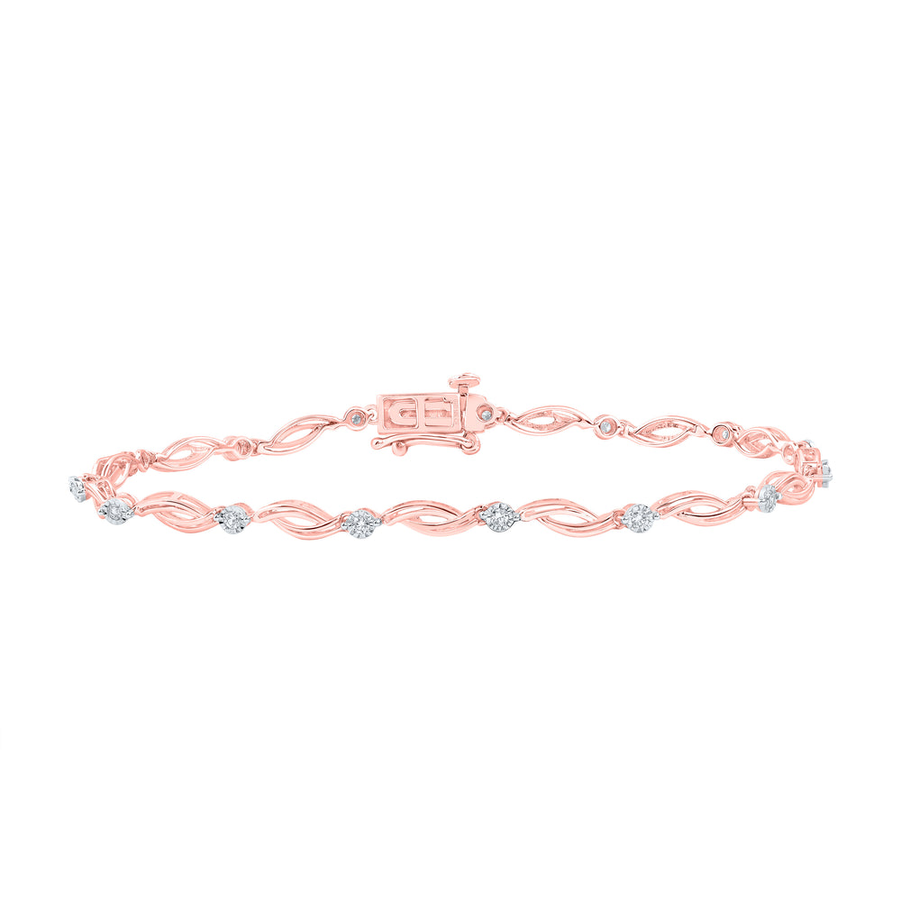10kt Rose Gold Women's Round Diamond Twist Link Bracelet 1/4 ctw - view 2
