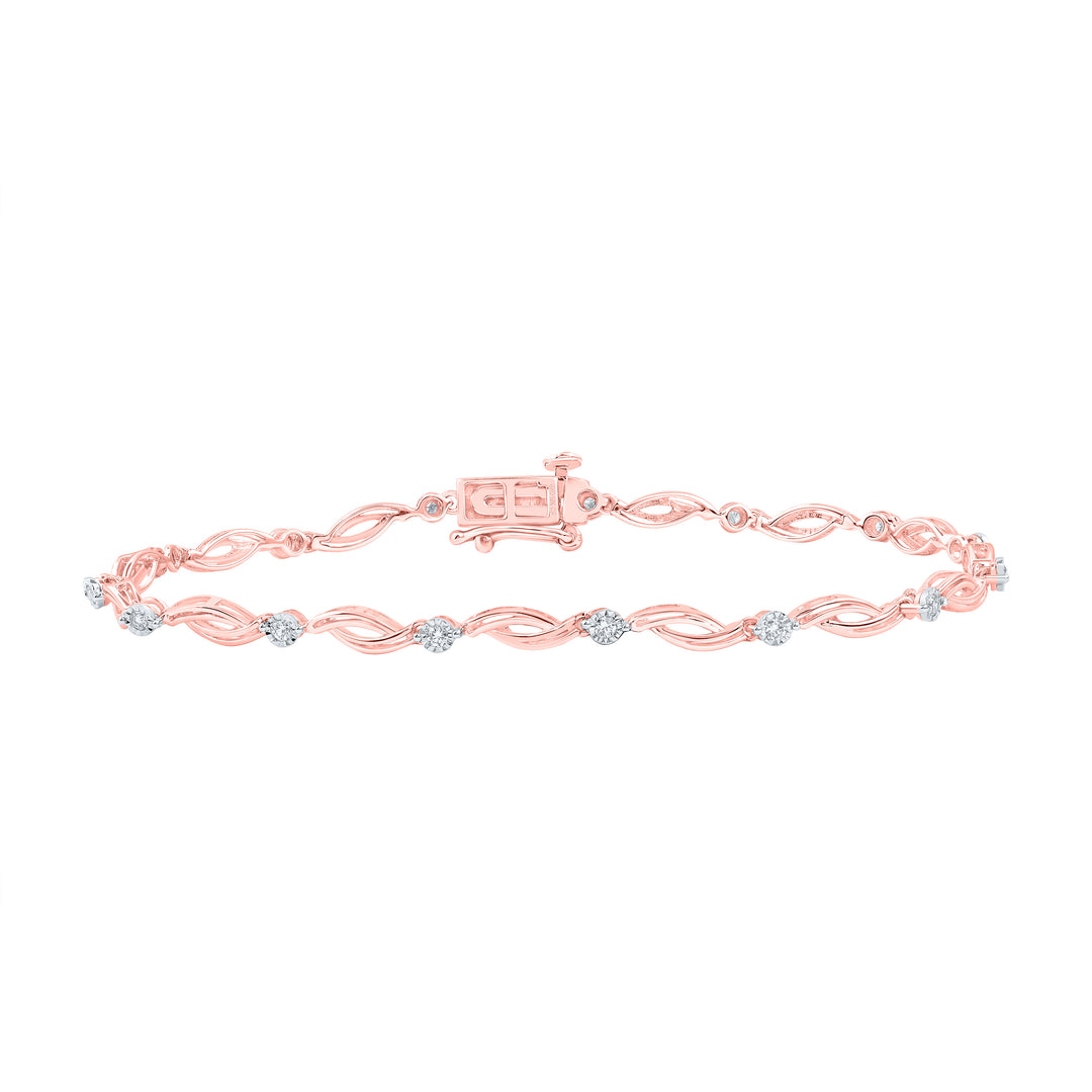 10kt Rose Gold Women's Round Diamond Twist Link Bracelet 1/4 ctw - view 2