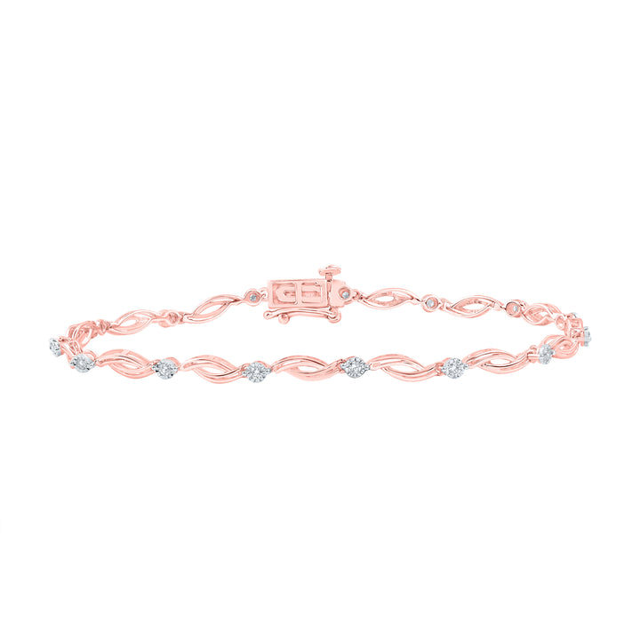 10kt Rose Gold Women's Round Diamond Twist Link Bracelet 1/4 ctw - view 2