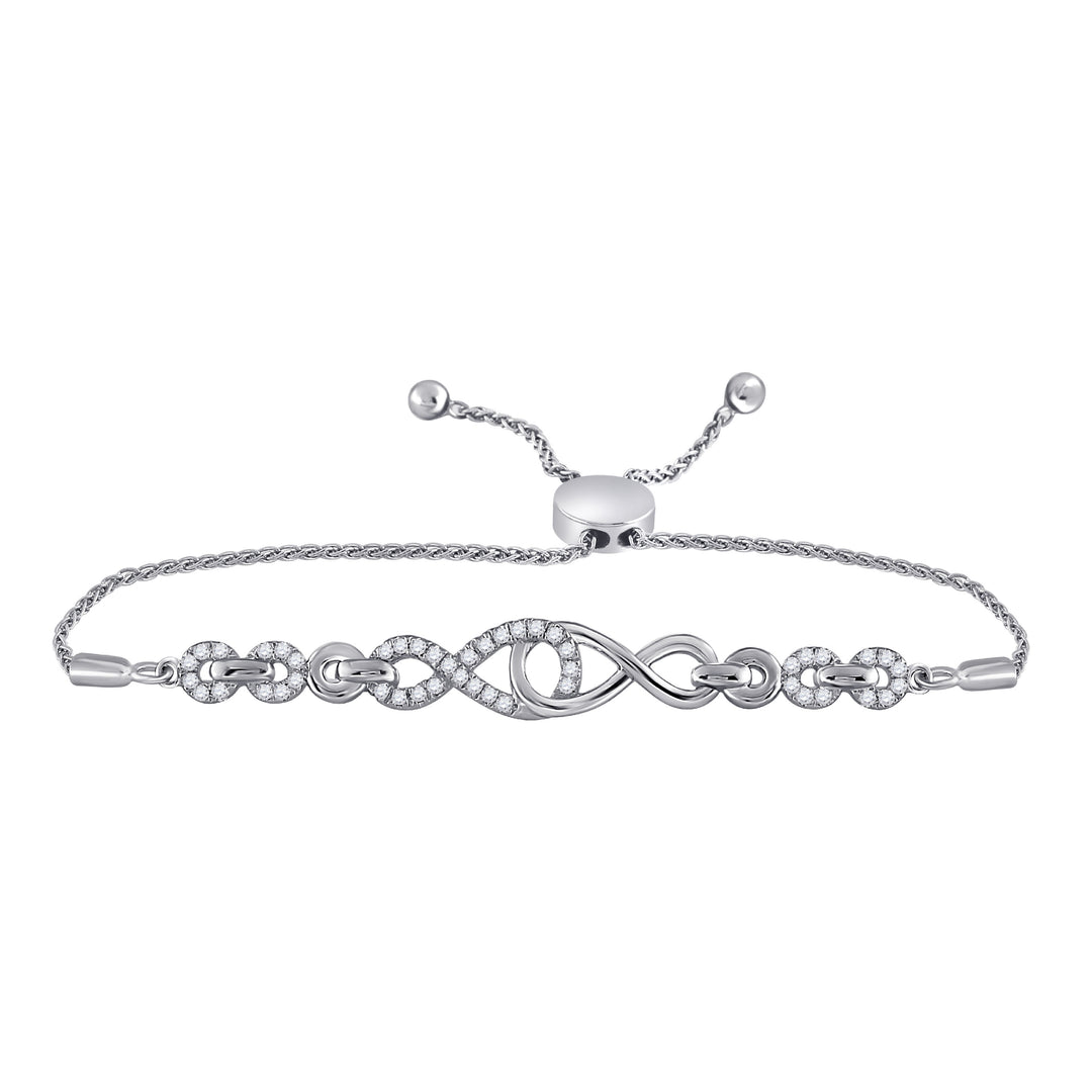 10kt White Gold Women's Diamond Linked Infinity Bolo Bracelet 1/4 ctw - view 2
