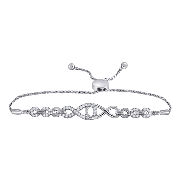 10kt White Gold Women's Diamond Linked Infinity Bolo Bracelet 1/4 ctw - view 2