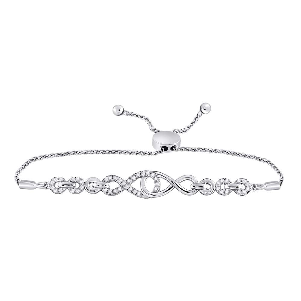 10kt White Gold Women's Diamond Linked Infinity Bolo Bracelet 1/4 ctw
