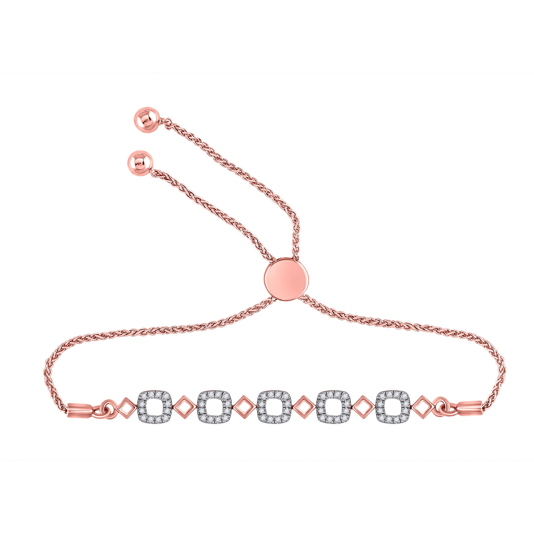 10kt Rose Gold Women's Diamond Linked Squares Bolo Bracelet 1/4 ctw