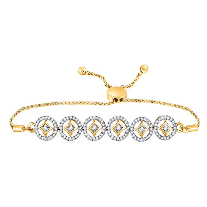 10kt Yellow Gold Women's Diamond Joined Circles Bolo Bracelet 1/3 ctw - view 2