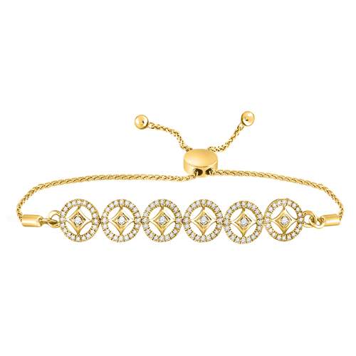 10kt Yellow Gold Women's Diamond Joined Circles Bolo Bracelet 1/3 ctw