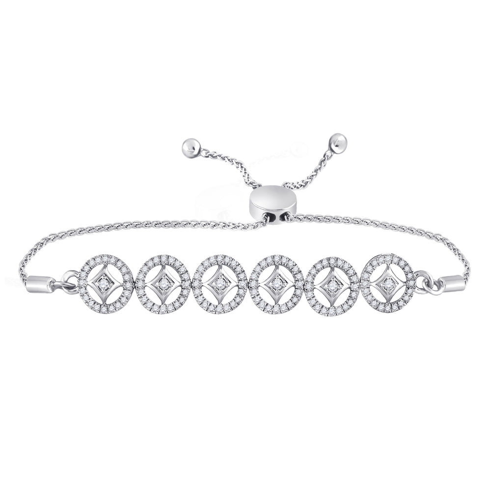 10kt White Gold Women's Diamond Joined Circles Bolo Bracelet 1/3 ctw - view 2