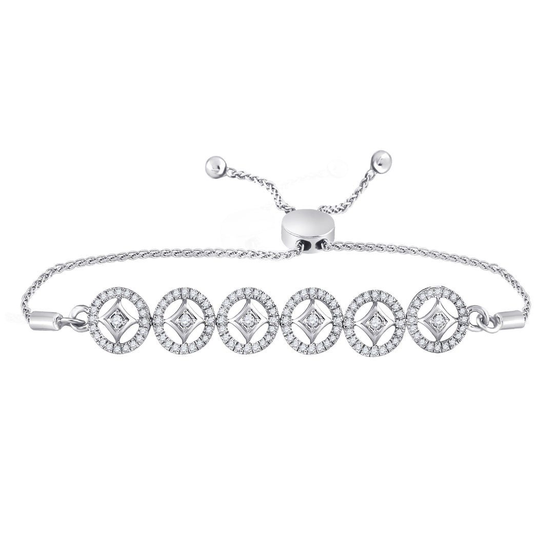 10kt White Gold Women's Diamond Joined Circles Bolo Bracelet 1/3 ctw - view 2