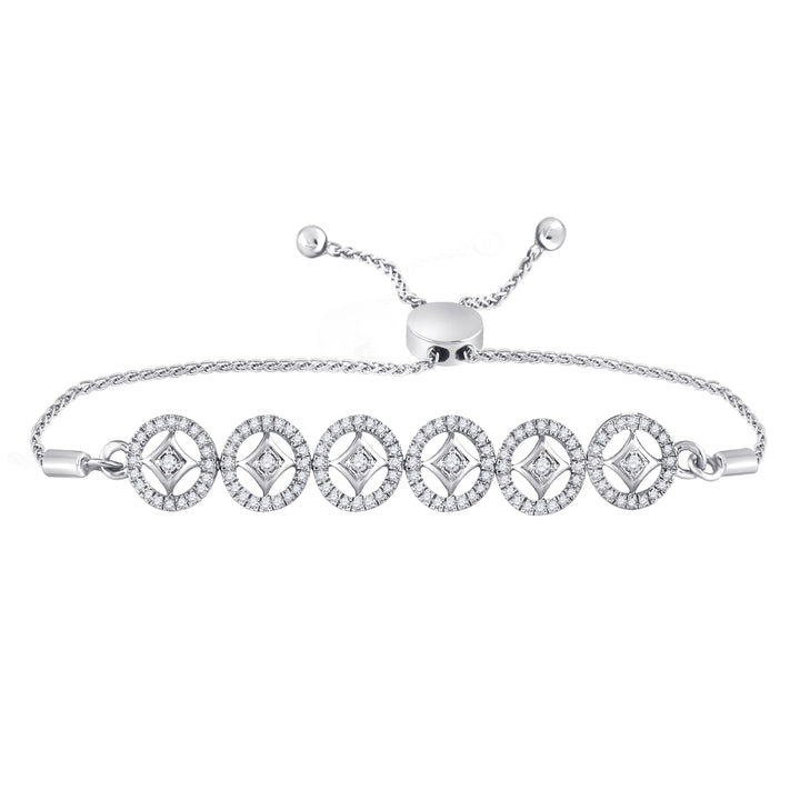 10kt White Gold Women's Diamond Joined Circles Bolo Bracelet 1/3 ctw - view 2