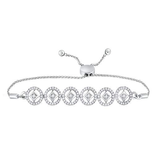 10kt White Gold Women's Diamond Joined Circles Bolo Bracelet 1/3 ctw