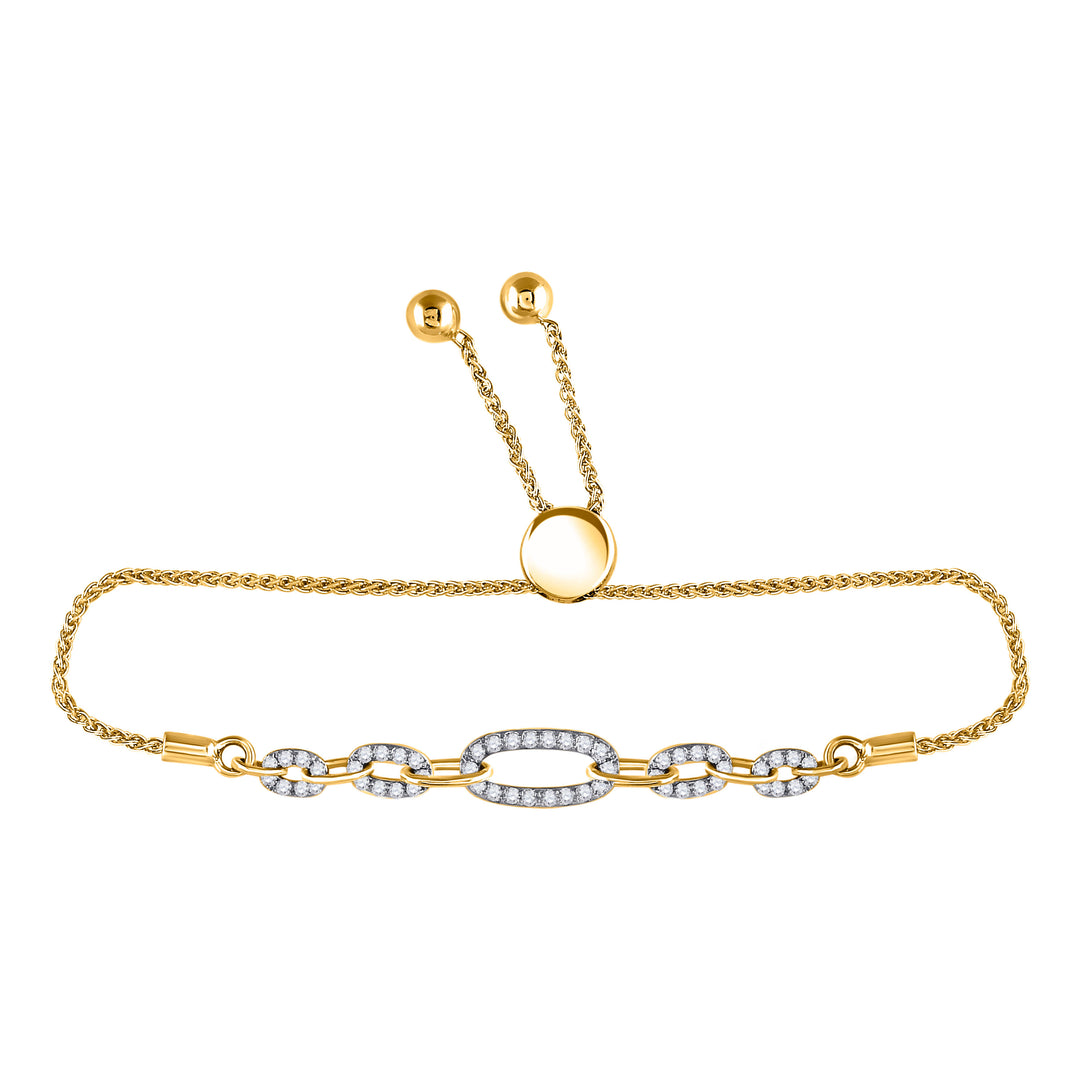 10kt Yellow Gold Women's Diamond Oval Link Bolo Bracelet 1/3 ctw