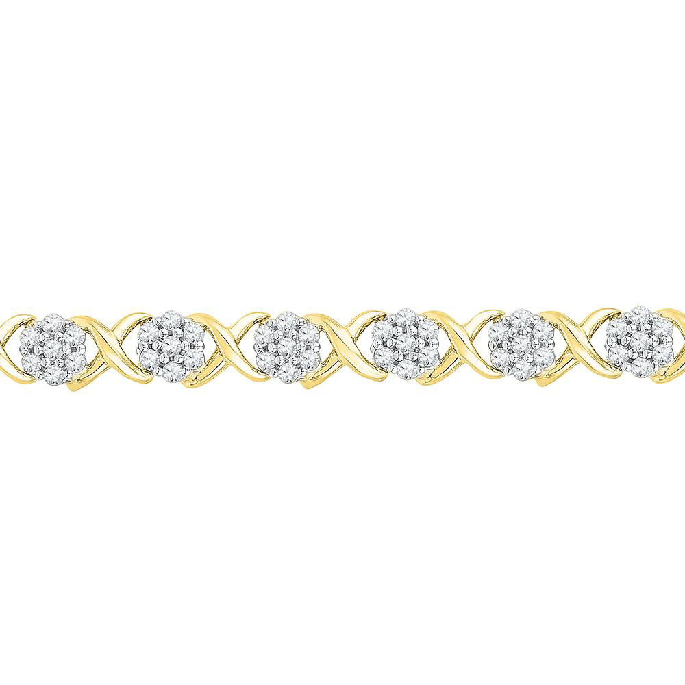 10kt Yellow Gold Women's Diamond Flower Cluster Fashion Bracelet 1/4 ctw