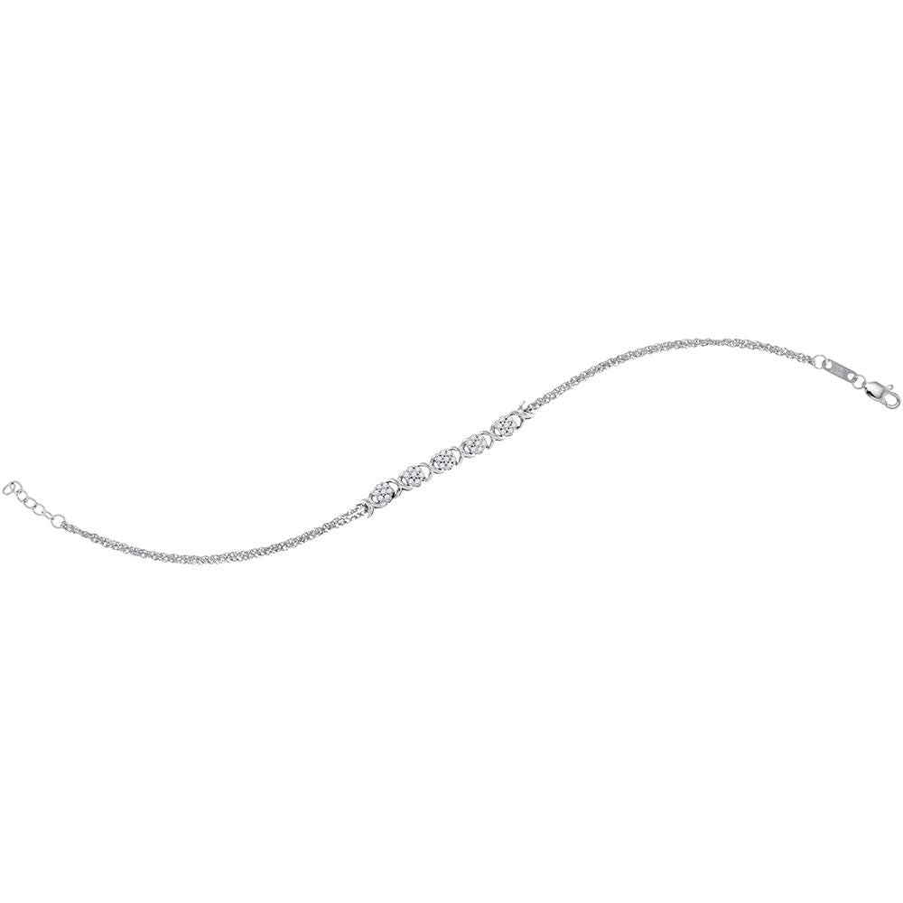 10kt White Gold Women's Diamond Flower Cluster Fashion Bracelet 1/4 ctw