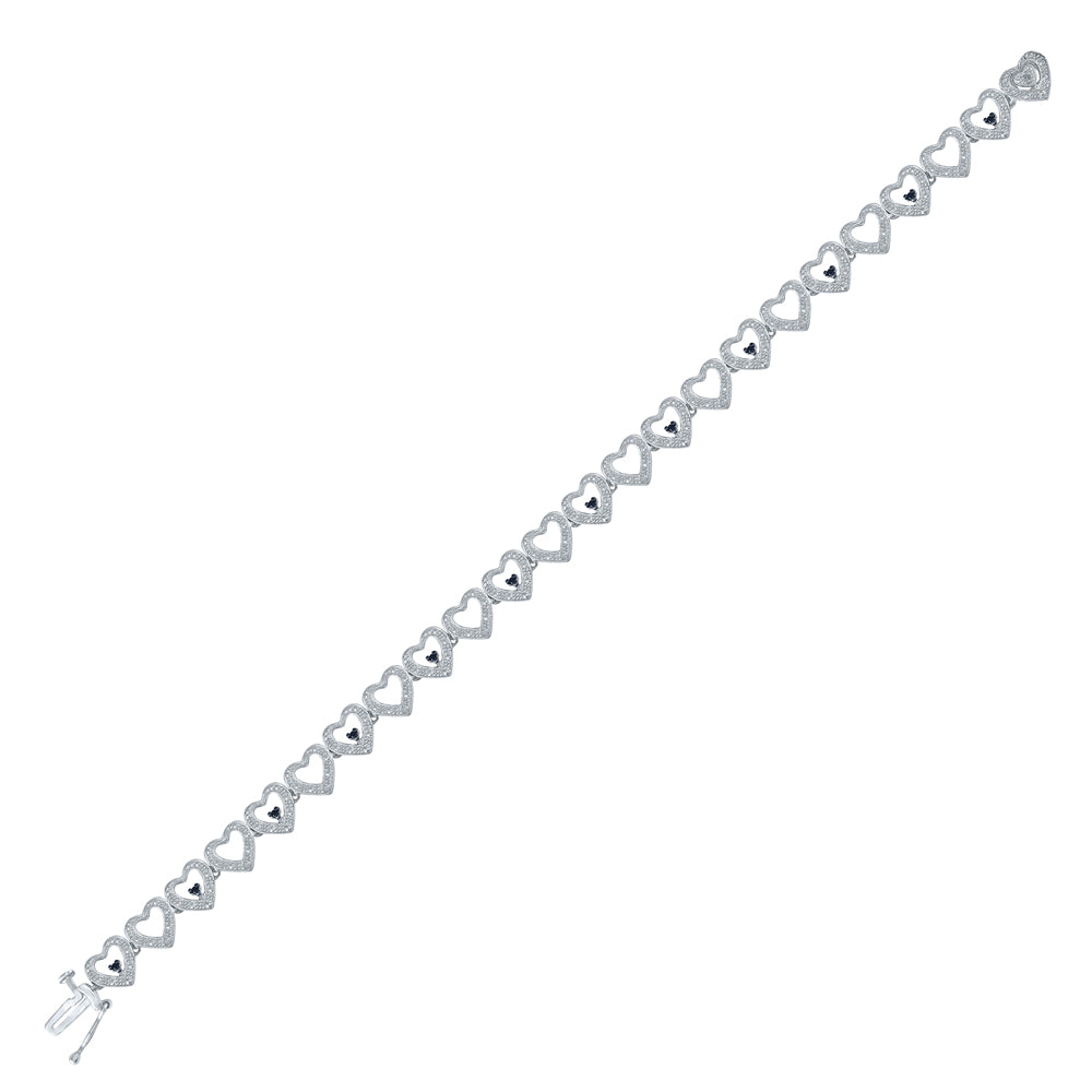 Sterling Silver Women's Black Color Enhanced Diamond Heart Link Bracelet 1/5 ctw