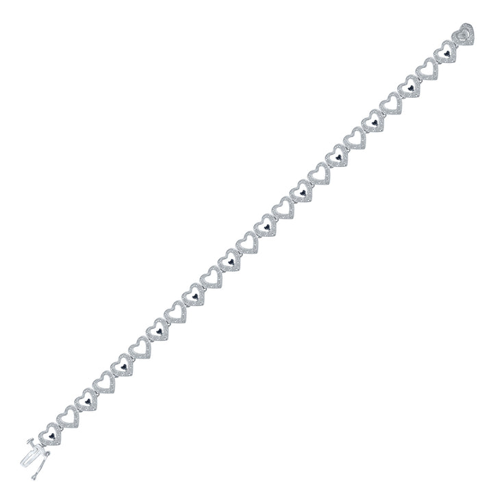 Sterling Silver Women's Black Color Enhanced Diamond Heart Link Bracelet 1/5 ctw