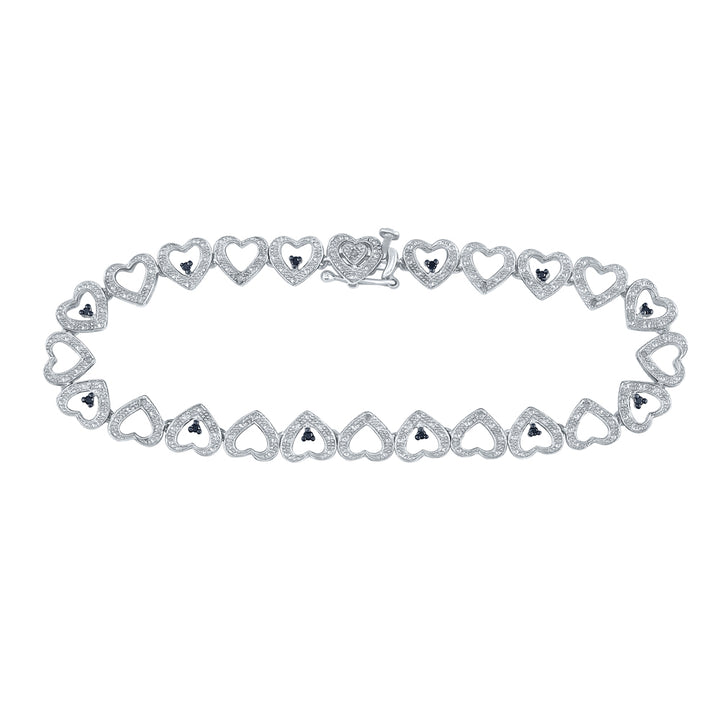 Sterling Silver Women's Black Color Enhanced Diamond Heart Link Bracelet 1/5 ctw - view 2