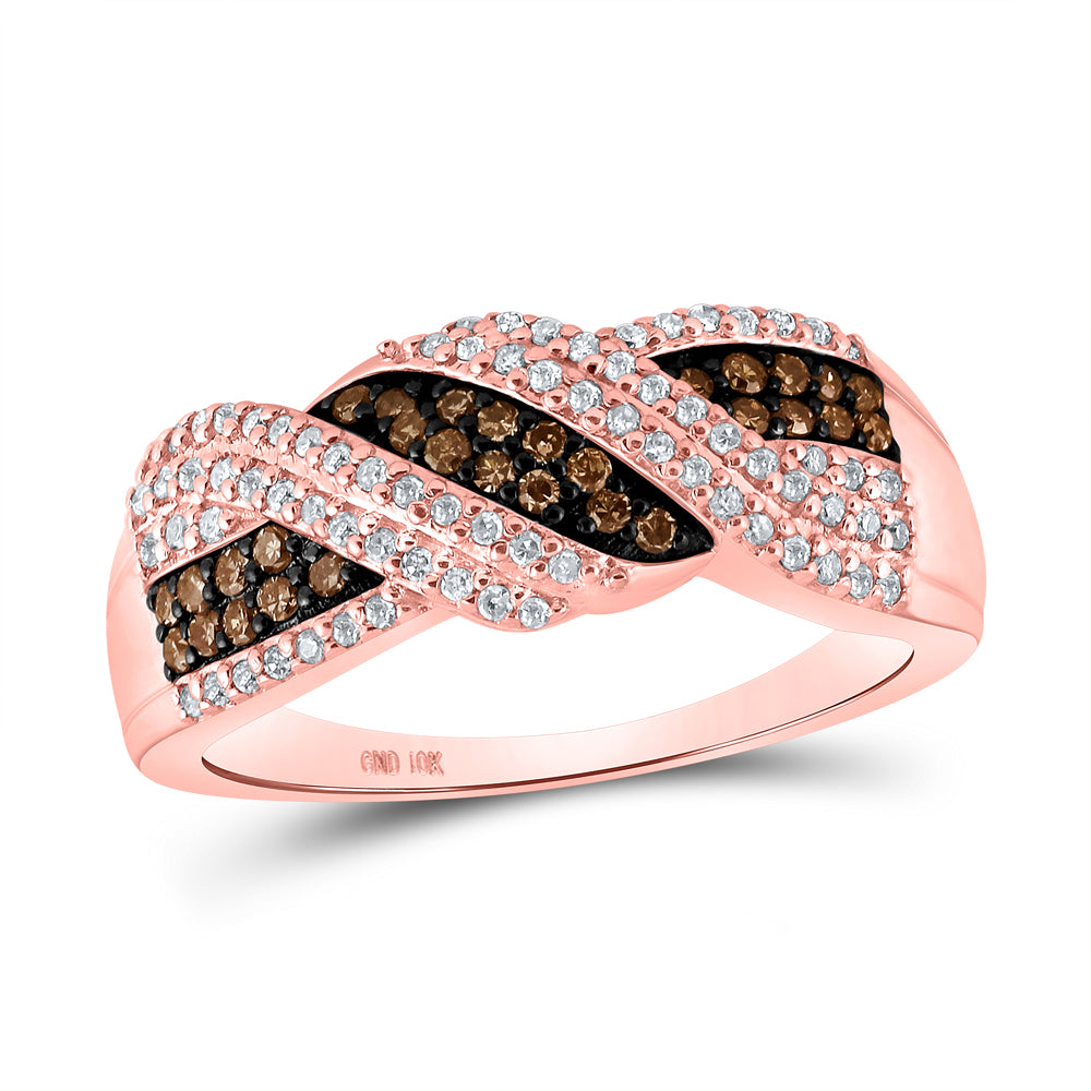 10kt Rose Gold Womens Round Brown Diamond Band Ring 3/8 Cttw