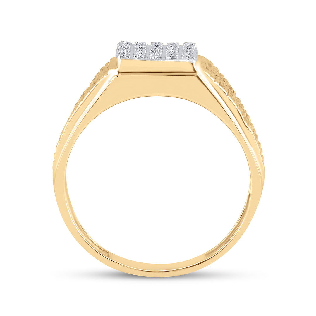 10kt Yellow Gold Mens Round Diamond Square Cluster Brushed Ring 1/8 Cttw