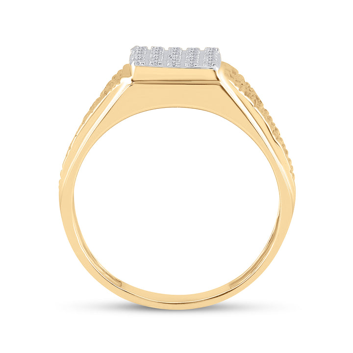 10kt Yellow Gold Mens Round Diamond Square Cluster Brushed Ring 1/8 Cttw