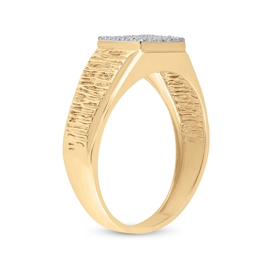 10kt Yellow Gold Mens Round Diamond Square Cluster Brushed Ring 1/8 Cttw