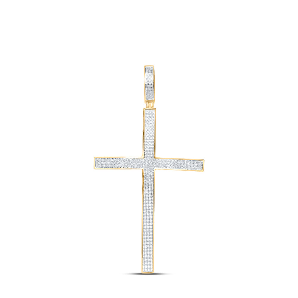 10kt Yellow Gold Mens Round Diamond Roman Cross Large Charm Pendant 2.00 Cttw