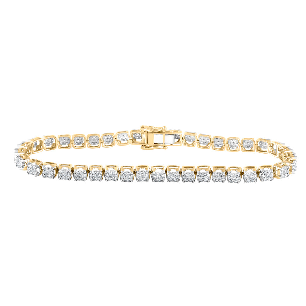 10kt Yellow Gold Mens Round Diamond Cluster Tennis Fashion Bracelet 3-1/3 Cttw