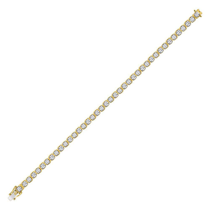 10kt Yellow Gold Mens Round Diamond Cluster Tennis Fashion Bracelet 3-1/3 Cttw