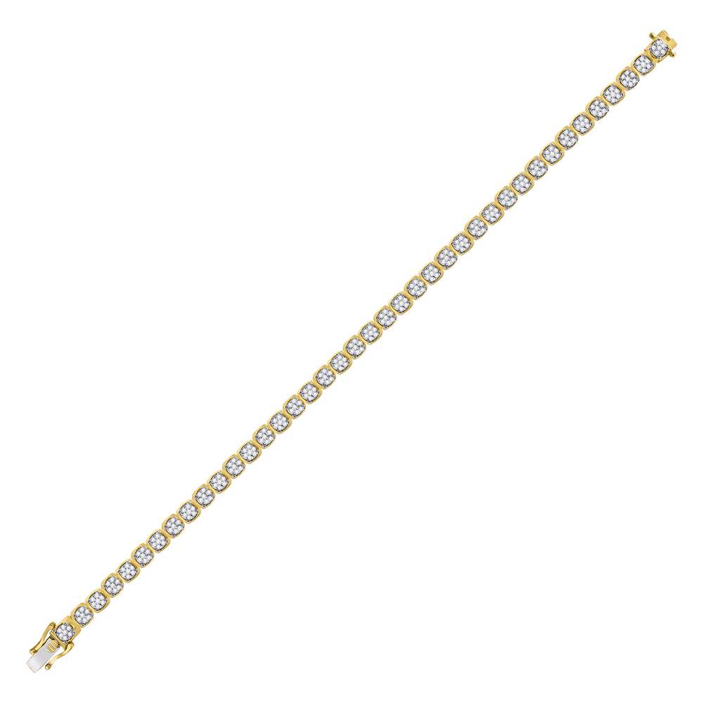 10kt Yellow Gold Mens Round Diamond Cluster Tennis Fashion Bracelet 3-1/3 Cttw