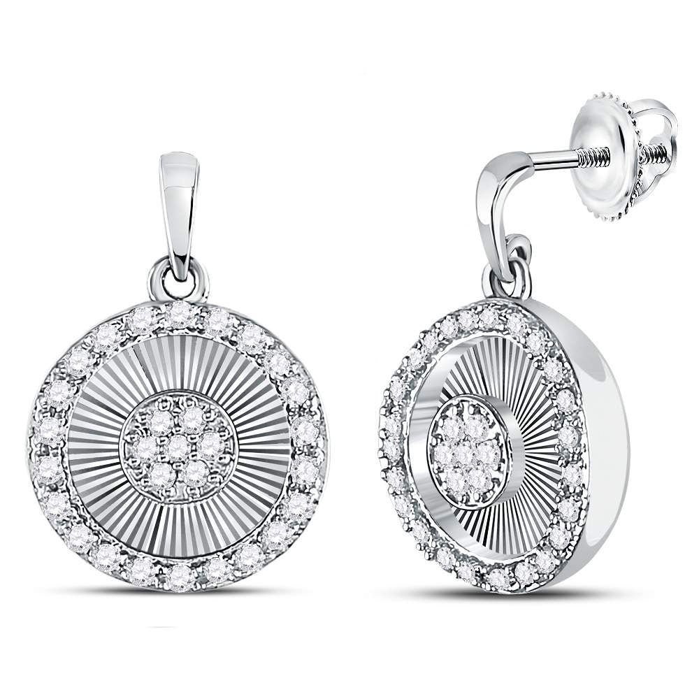 10kt White Gold Womens Round Diamond Circle Dangle Earrings 1/4 Cttw