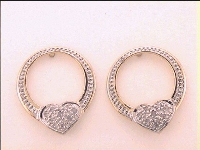 Sterling Silver Womens Round Diamond Circle Heart Earrings 1/12 Cttw