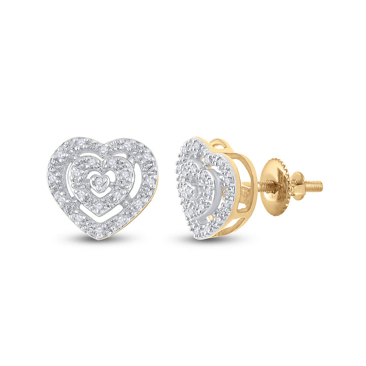 10kt Yellow Gold Womens Round Diamond Heart Cluster Earrings 1/12 Cttw