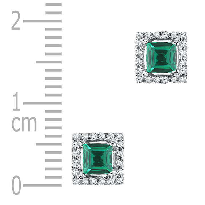 10kt White Gold Womens Princess Lab-Created Emerald Solitaire Diamond Stud Earrings 1/8 Cttw