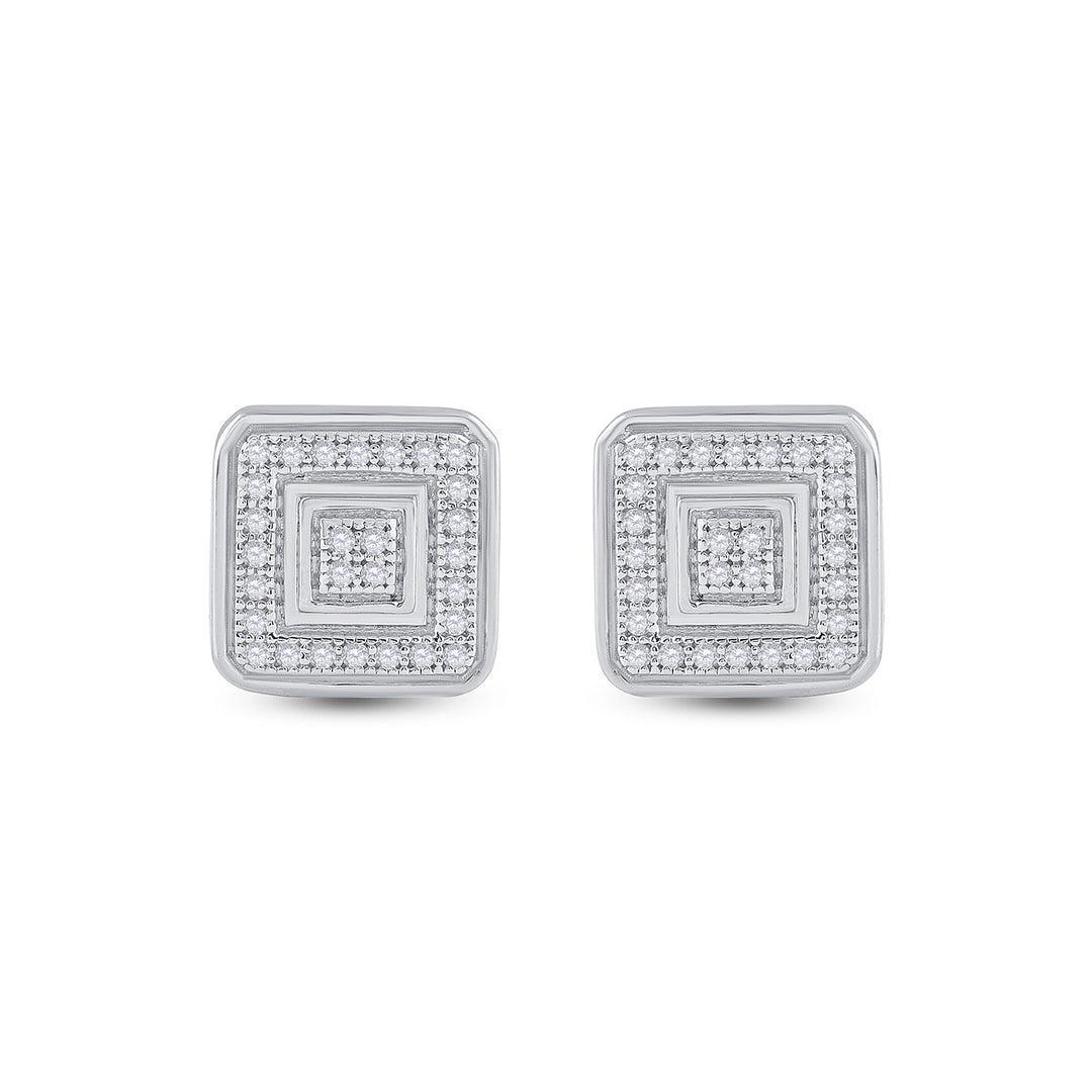 10kt White Gold Womens Round Diamond Square Earrings 1/6 Cttw