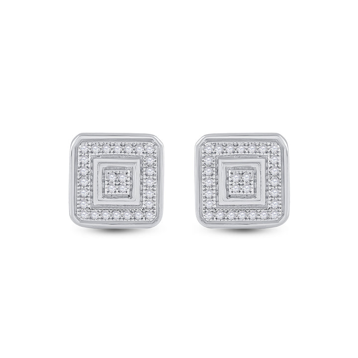 10kt White Gold Womens Round Diamond Square Earrings 1/6 Cttw