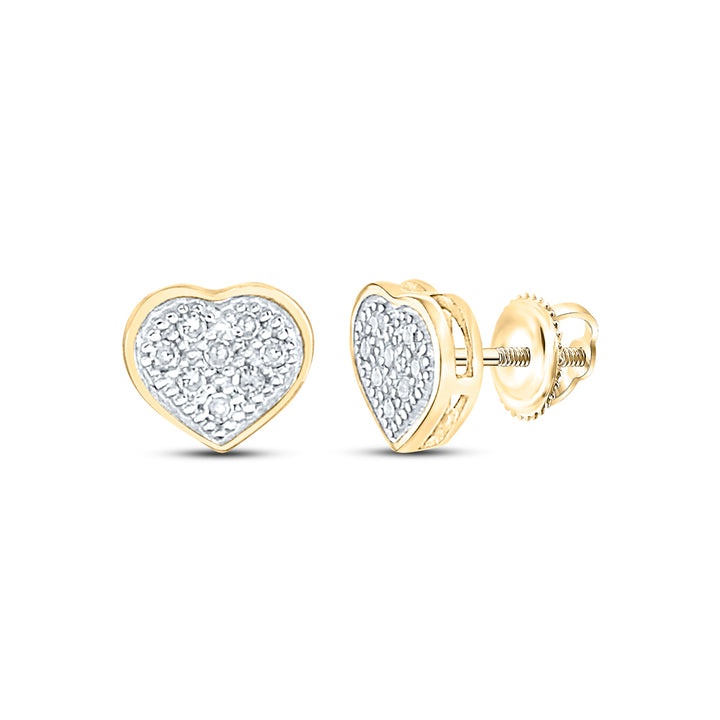 10kt Yellow Gold Womens Round Diamond Heart Cluster Screwback Earrings 1/20 Cttw