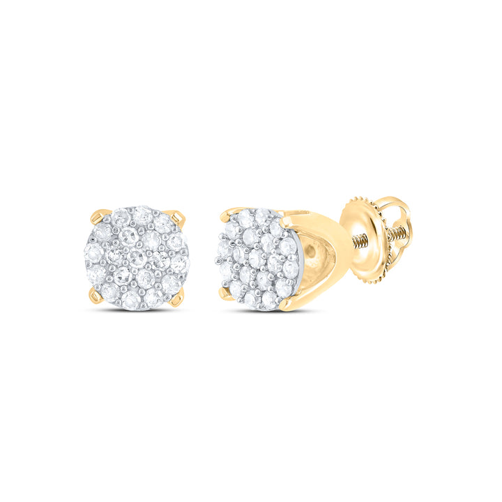 10kt Yellow Gold Womens Round Diamond Cluster Earrings 1/8 Cttw