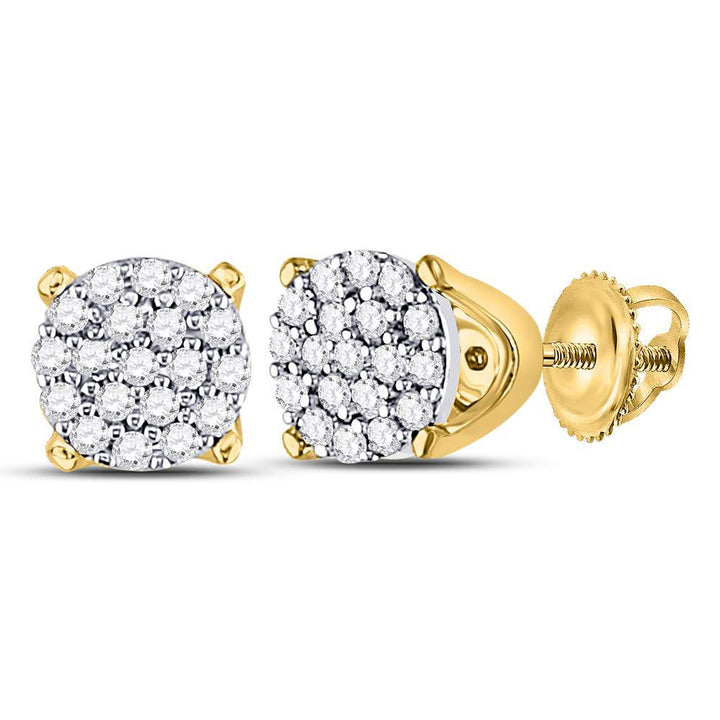 10kt Yellow Gold Womens Round Diamond Cluster Earrings 1/8 Cttw