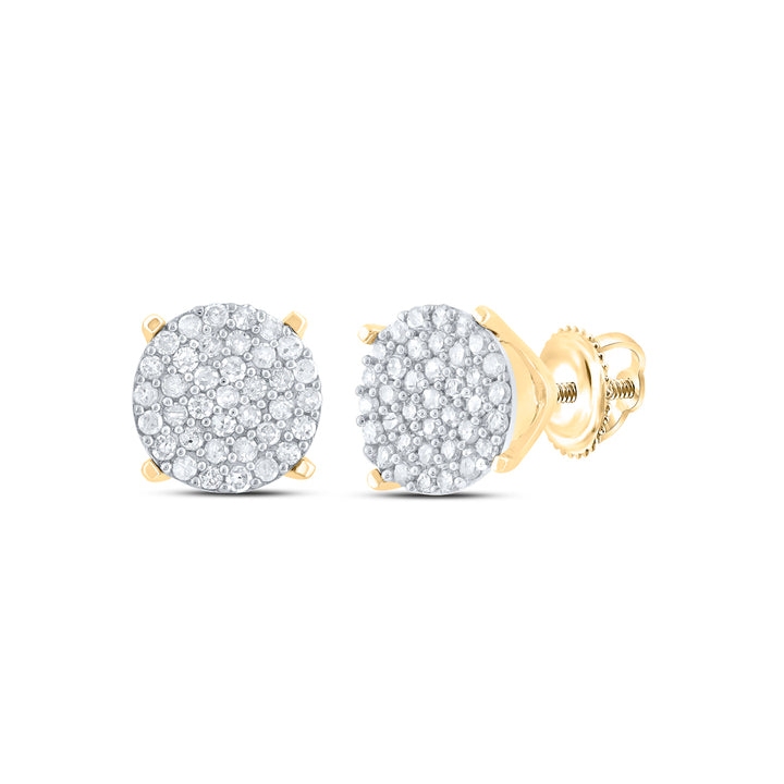 10kt Yellow Gold Womens Round Diamond Circle Cluster Stud Earrings 1/4 Cttw