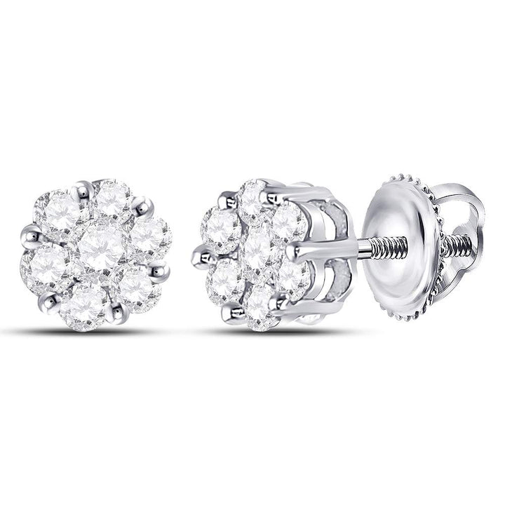 10kt White Gold Womens Round Diamond Flower Cluster Earrings 1/2 Cttw