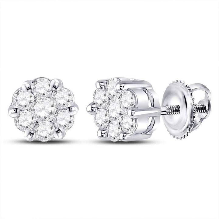 10kt White Gold Womens Round Diamond Flower Cluster Earrings 1/4 Cttw