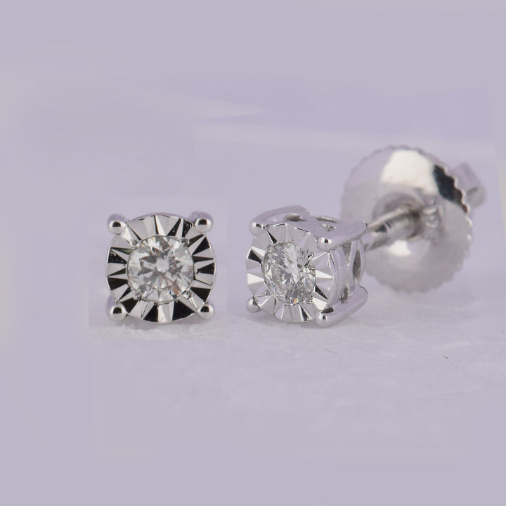 10kt White Gold Womens Round Diamond Solitaire Stud Earrings 1/10 Cttw