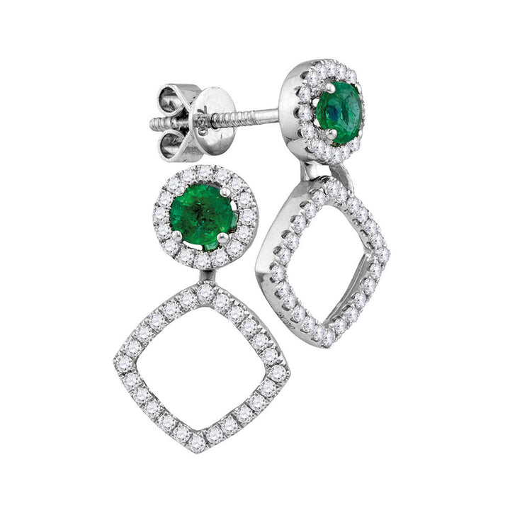 18kt White Gold Womens Oval Emerald Diamond Convertible Dangle Jacket Earrings 3/4 Cttw