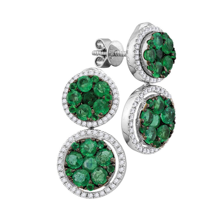 18kt White Gold Womens Round Emerald Diamond Convertible Dangle Jacket Earrings 1.00 Cttw