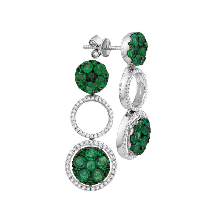 18kt White Gold Womens Round Emerald Diamond Convertible Dangle Jacket Earrings 1.00 Cttw