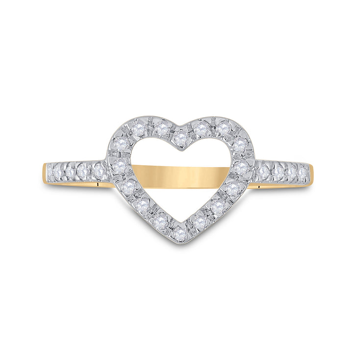 10kt Yellow Gold Womens Round Diamond Simple Heart Outline Ring 1/5 Cttw