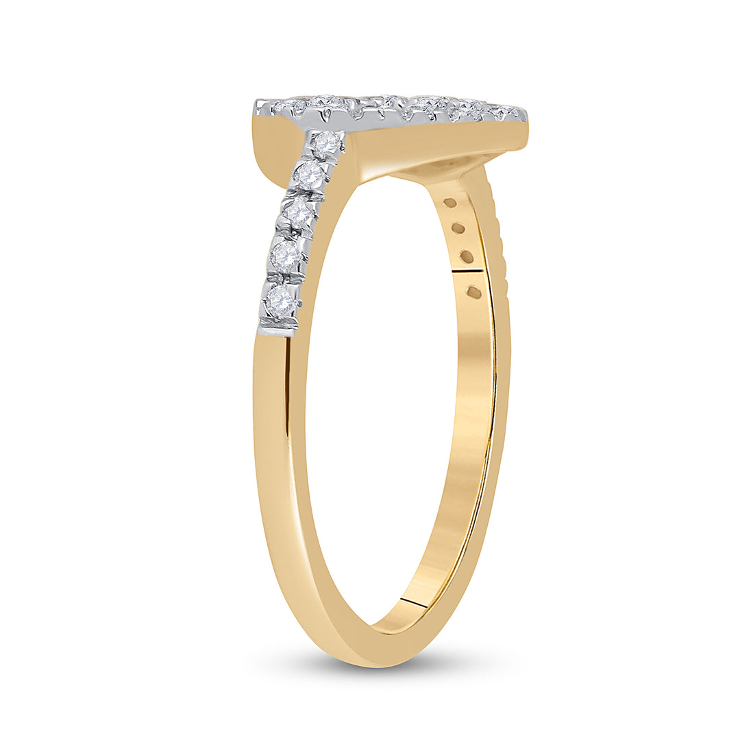 10kt Yellow Gold Womens Round Diamond Simple Heart Outline Ring 1/5 Cttw