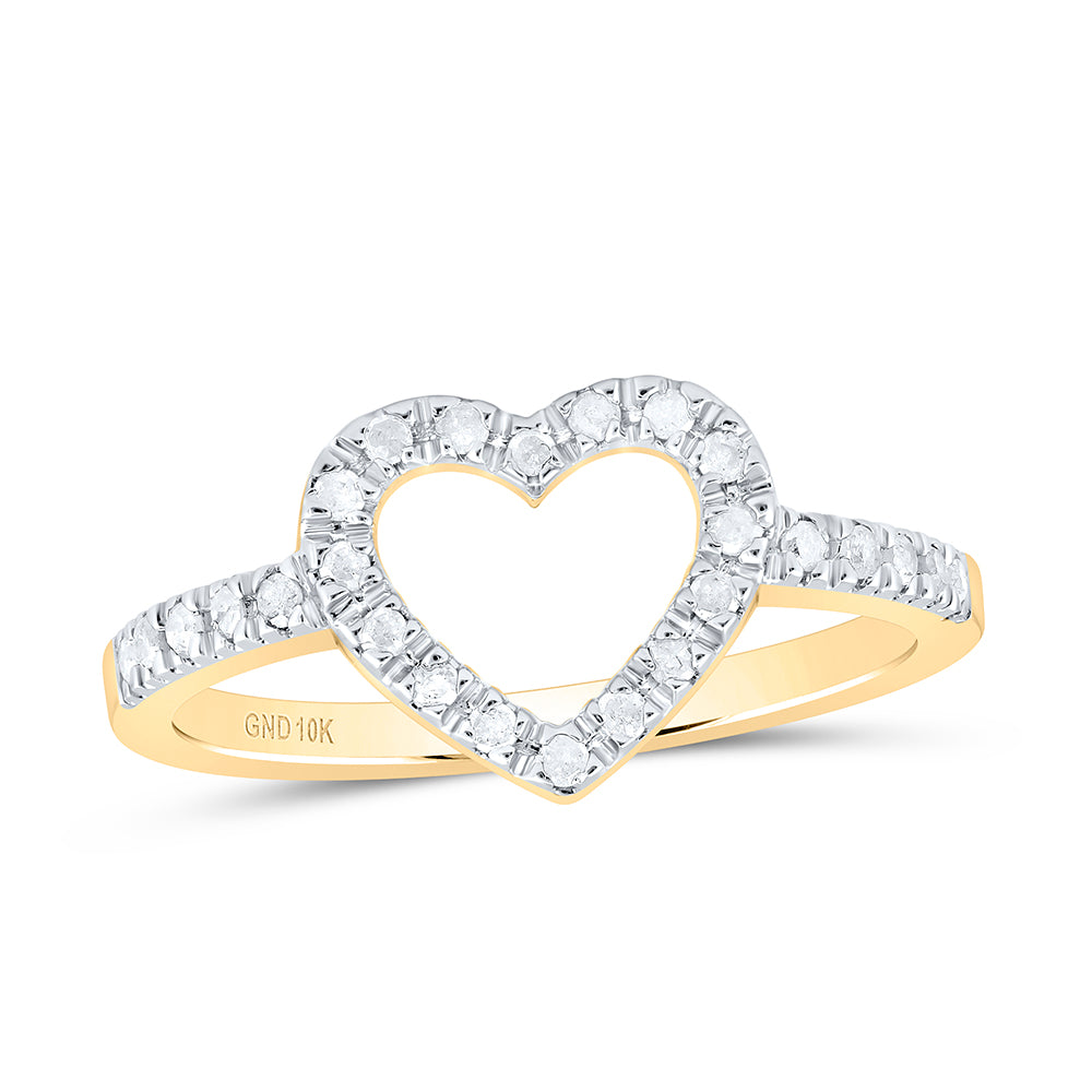 10kt Yellow Gold Womens Round Diamond Simple Heart Outline Ring 1/5 Cttw